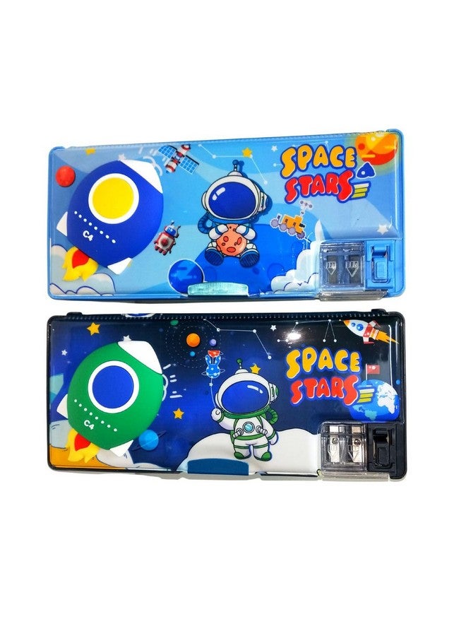 SHANAYA Multipurpose Dual Sided Squishy Space Theme Magnetic Pencil Box with Sharpeners for Kids Boys Girls School Return Gifts Stationery Items (Random Color) - Image 1