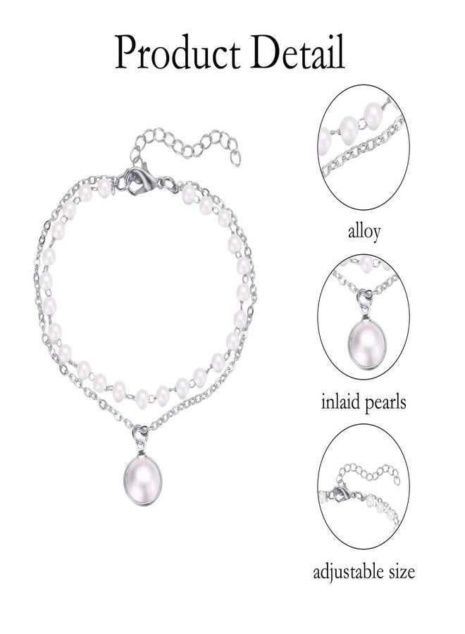 FFZDENA 4 Piece Set Pearl Necklace For Women, Layered Necklace For Women With Pearl Chain For Woman, 2 Necklaces And 2 Bracelets Set In Gold And Silver, Fashion Jewelry For Casual Wear And Parties - Image 3