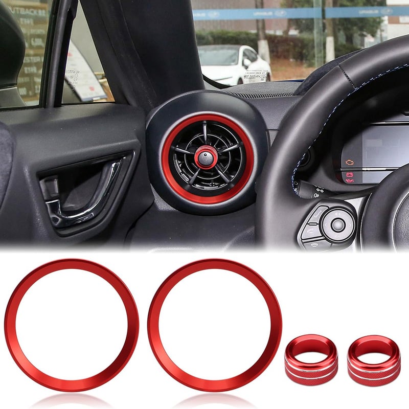 حلقة تهوية مكيف الهواء من Auovo ملحقات داخلية متوافقة مع Subaru BRZ Toyota GR86 2022 2023 2024 2025 غطاء تزيين مخرج تهوية مكيف الهواء من سبائك الألمنيوم 4 قطع أحمر