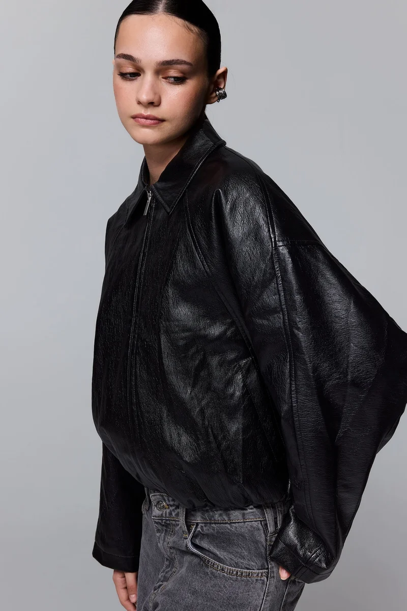 Balloon Fit Faux Leather Jacket