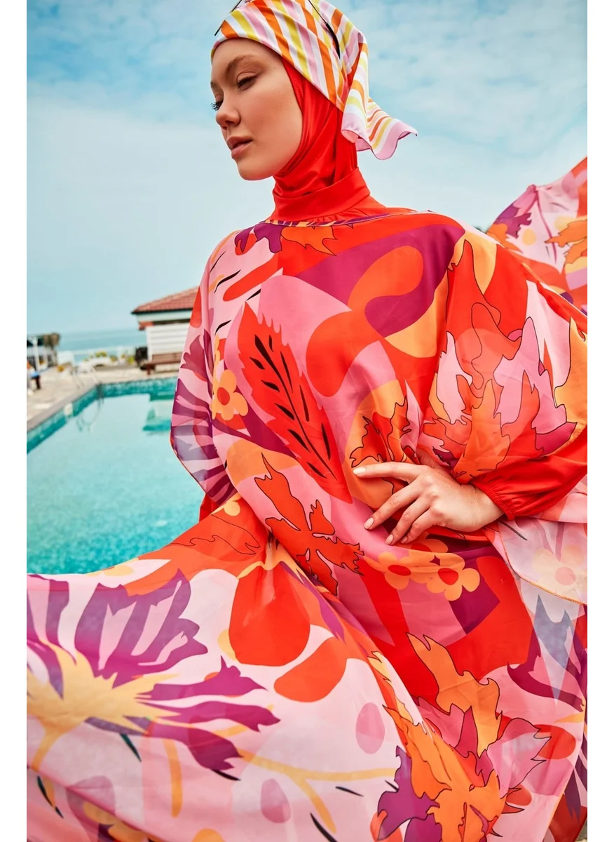مارينا Floral Orange Pareo Kaftan P2336
