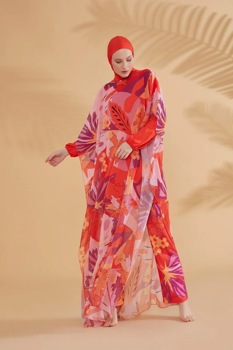 Marina Floral Orange Pareo Kaftan P2336