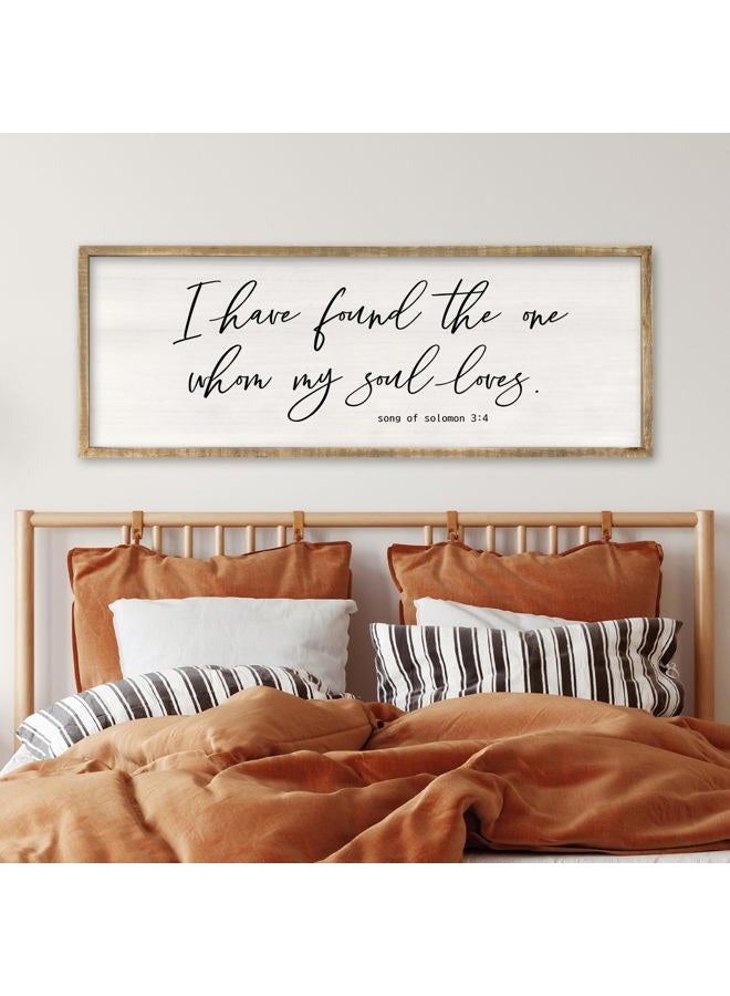 RLWangChao I Have Found The One Whom My Soul Loves Wall Art Sign 32x12 Inch Large Rustic Master Bedroom Above Bed Bible Verse Prints Wood Frame Vintage Song of Solomon 3:4 Wall Hanging Decor (Wood) - Image 1
