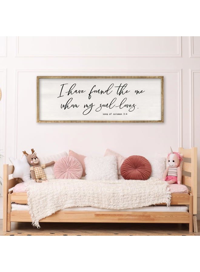RLWangChao I Have Found The One Whom My Soul Loves Wall Art Sign 32x12 Inch Large Rustic Master Bedroom Above Bed Bible Verse Prints Wood Frame Vintage Song of Solomon 3:4 Wall Hanging Decor (Wood) - Image 4