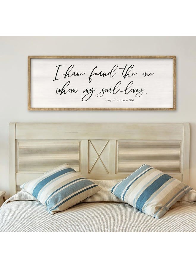 RLWangChao I Have Found The One Whom My Soul Loves Wall Art Sign 32x12 Inch Large Rustic Master Bedroom Above Bed Bible Verse Prints Wood Frame Vintage Song of Solomon 3:4 Wall Hanging Decor (Wood) - Image 3