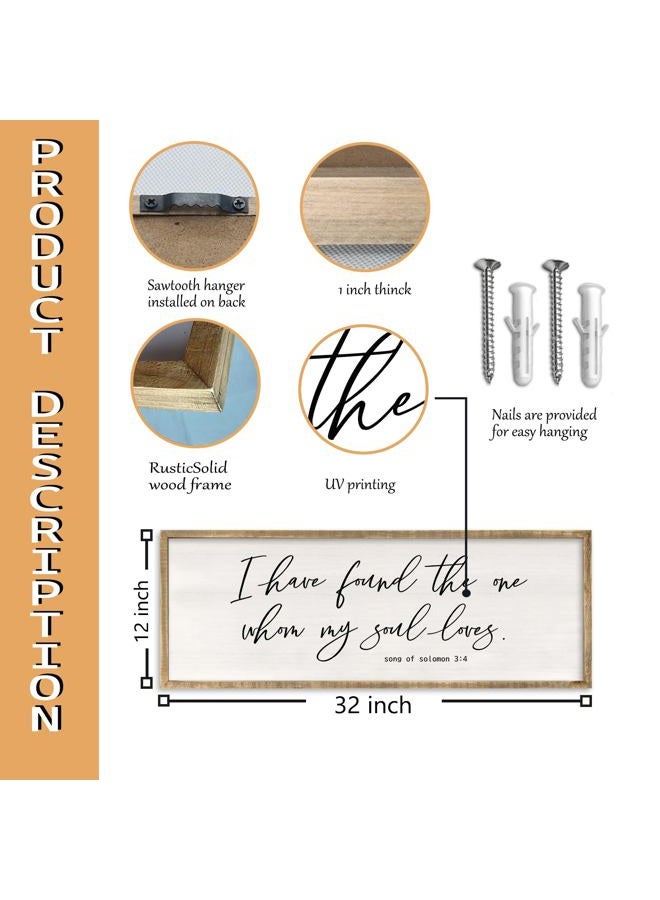RLWangChao I Have Found The One Whom My Soul Loves Wall Art Sign 32x12 Inch Large Rustic Master Bedroom Above Bed Bible Verse Prints Wood Frame Vintage Song of Solomon 3:4 Wall Hanging Decor (Wood) - Image 2