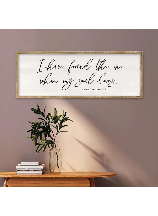 RLWangChao I Have Found The One Whom My Soul Loves Wall Art Sign 32x12 Inch Large Rustic Master Bedroom Above Bed Bible Verse Prints Wood Frame Vintage Song of Solomon 3:4 Wall Hanging Decor (Wood) - Image 5
