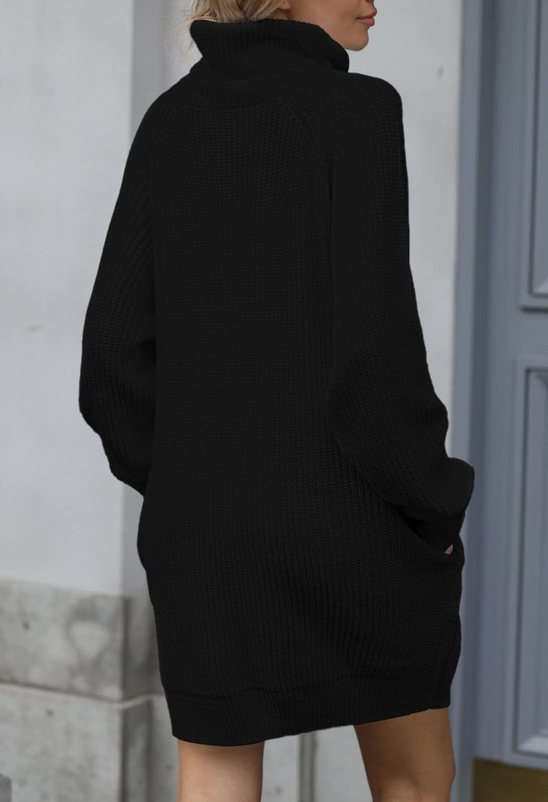 Pink Queen Pink Queen Women's Loose Turtleneck Oversize Long Pullover Sweater Dress Black S  - Image 3