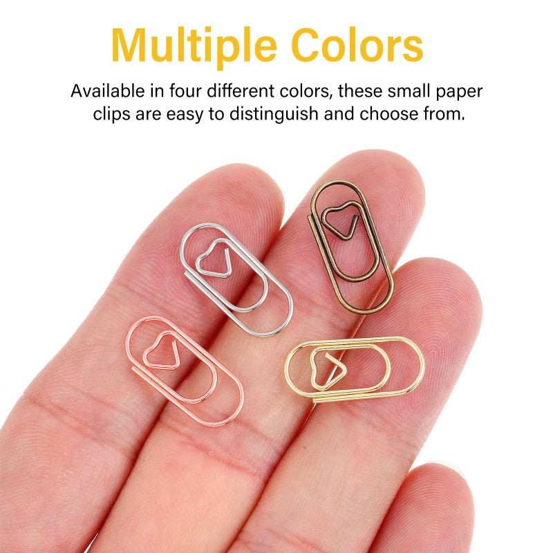 Mini Heart Paper Clips Decorative Binder Clips 200 Pcs Gold Silver Rose Gold Gunmetal Office School Supplies - Image 4