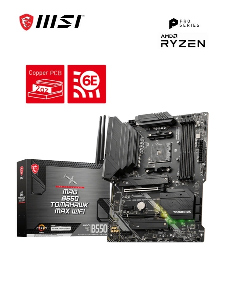 إم اس أي MAG B550 TOMAHAWK MAX WIFI | Gaming Motherboard | AMD AM4, DDR4, PCIe 4.0, SATA 6Gb/s, M.2, USB 3.2 Gen 2, HDMI/DP, ATX, Wi-Fi 6E | AMD Ryzen 5000/ 4000/ 3000 Series Processors | 911-7C91-062 - Image 1