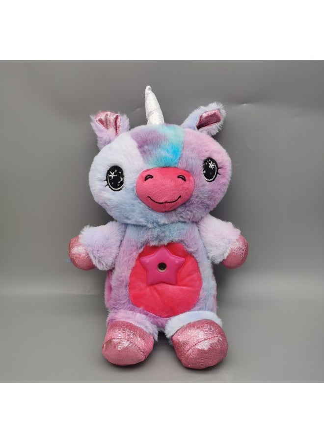 Cartoon Projection Lamp Children's Animal Doll Starry Sky Lamp Children's Comfort Toy Plush Starry Sky Projection Lamp-Color:Purple Unicorn-Specifications:opp  - Image 1