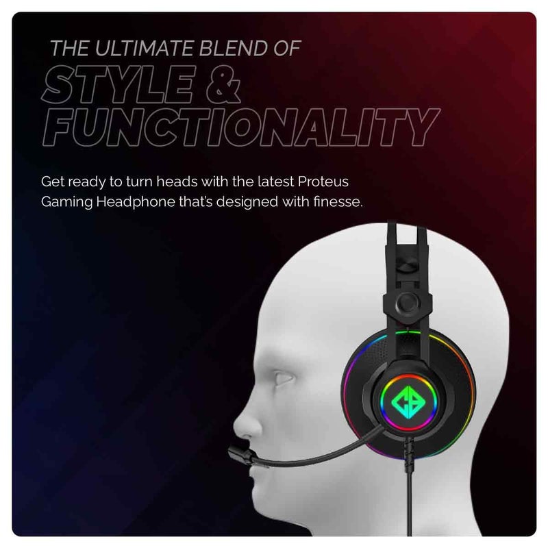 Cosmic Byte Proteus Headset Dual Input USB and 3.5mm, 7.1 Surround Sound, RGB LED, ENC Microphone, Memory Foam Earcushions, Windows Software (Black) - Image 3