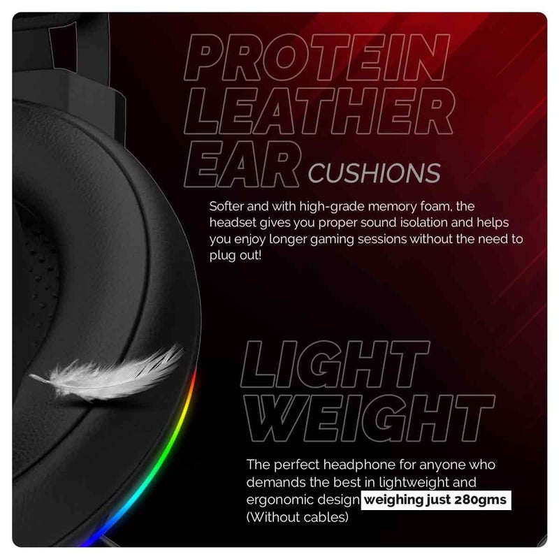 Cosmic Byte Proteus Headset Dual Input USB and 3.5mm, 7.1 Surround Sound, RGB LED, ENC Microphone, Memory Foam Earcushions, Windows Software (Black) - Image 4
