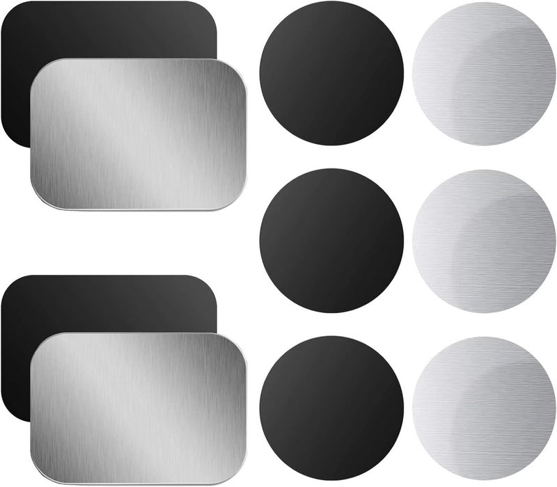 OWLKELA Mount Metal Plate for Phone Magnet Car Mount Holder Cradle with Adhesive, Universal Replacement Sticker Compatible with Magnetic Mounts - 10 Pack Black and Silver (4 Rectangle and 6 Round) Trendy flexible practical build - Image 1
