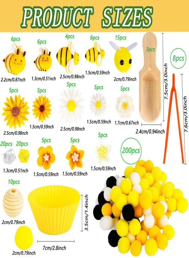 Feradny 344 Pcs Bee Sensory Bin Filler Set Counting Sorting Sensory Bin Includes Bee Honeycomb Sorting Bowls Tweezers Pom Poms Wooden Scoop for Preschool Education Activities - Image 2