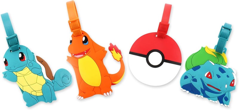 Finex 4 Pcs Set Poke Monster Cartoon Anime Silicone Travel Luggage Baggage Identification Labels ID Tag for Bag Suitcase Plane Cruise Ships with Belt Strap - Image 1