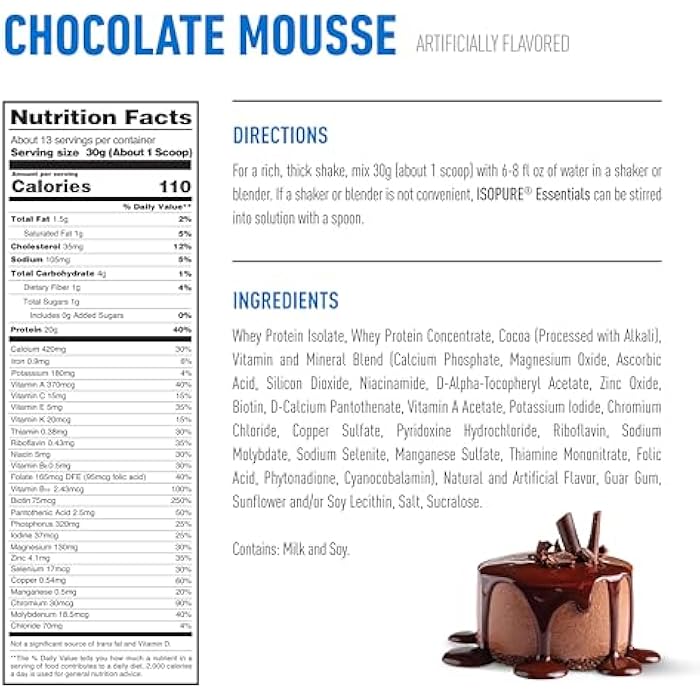Isopure Essentials 100% Whey Protein Powder, with Vitamins, 20g Protein Per Serving, Chocolate Mousse, 13 Servings (Pack of 1) - Image 5