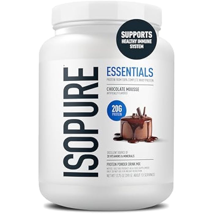 Isopure Essentials 100% Whey Protein Powder, with Vitamins, 20g Protein Per Serving, Chocolate Mousse, 13 Servings (Pack of 1) - Image 1