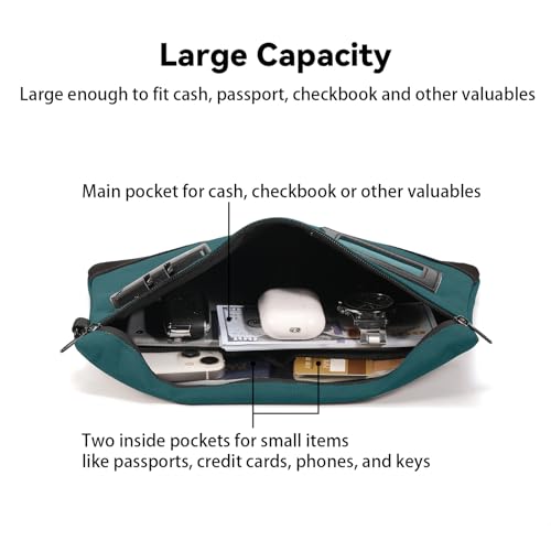 KOSMCCO Money Bag with Lock, 11.8 x 7.9 Inches Durable Canvas Cash Pouch Bank Bag for Cash, Passports, Notary Supplies, Medicine, Valuable Storage, Cyan - Image 4