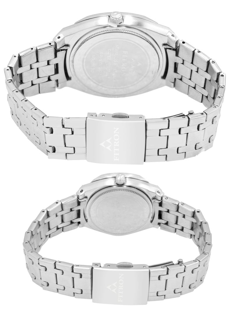 Fitron - Fitron Quartz Analog Silver Couple Set Watch For Men and Women - Image 1