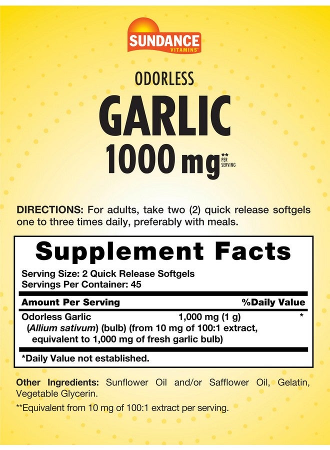 Sundance Odorless Garlic Softgels | 1000mg | 90 Count | Non-GMO and Gluten Free Supplement - Image 2