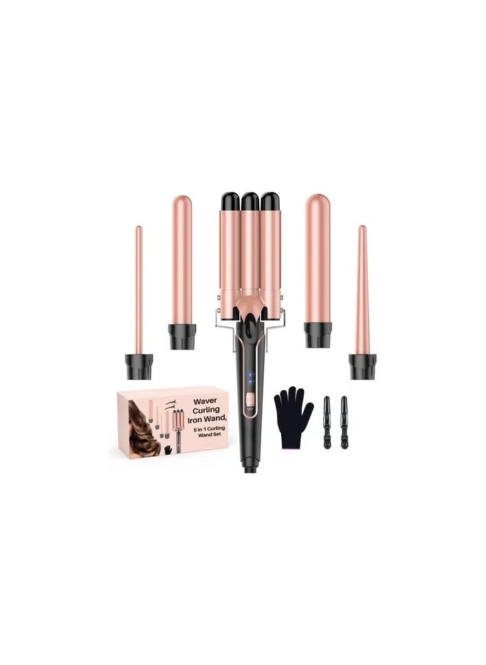 Piccasio Curling Wand Set, 5-IN-1 Hair Curler Iron, Professional Curling Wand Set, Instant Heat Up Hair Curler with 5 Interchangeable Ceramic Barrels (9-32mm), with Heat Protective Glove & 2 Clips  - Image 1