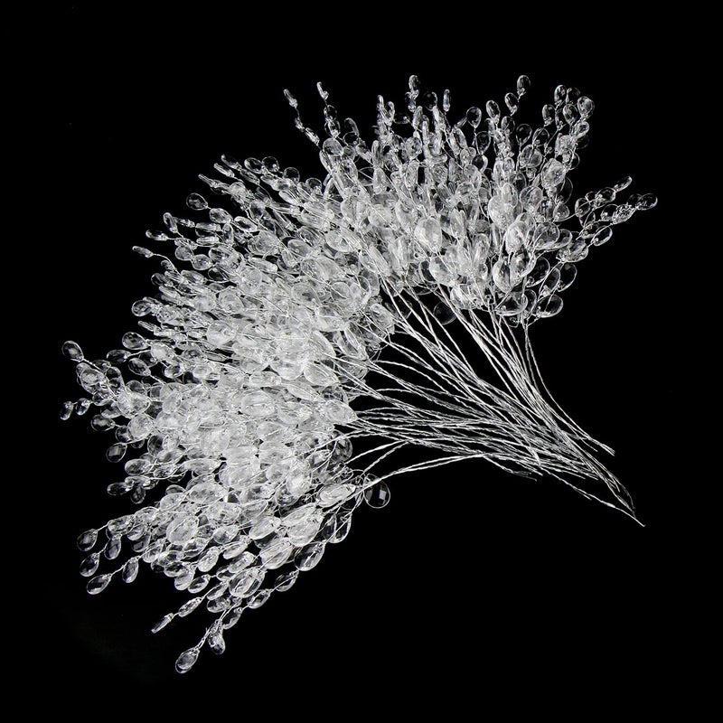 FOIMAS FOIMAS 50pcs Acrylic Bead Drop Stems Flower Bouquet Crystal Bud Branches Flower Twig Pick for Wedding Home Decoration Floral Decor Craft Supply