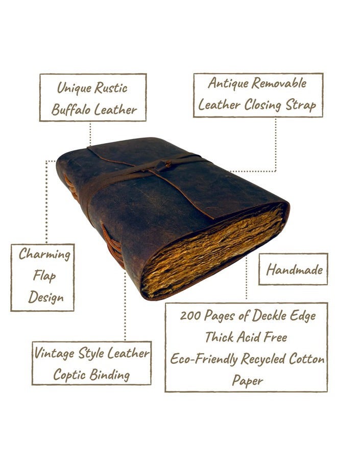 Modest Goods Vintage Leather Journal - 200 pages Deckle Edge Rustic Paper - Unlined Pages Book of Shadows, Grimoire, Junk Notebook, Fantasy Medieval Gifts, Sketchbook, Antique Scrapbook (Dark Brown, 9"x6") - Image 2