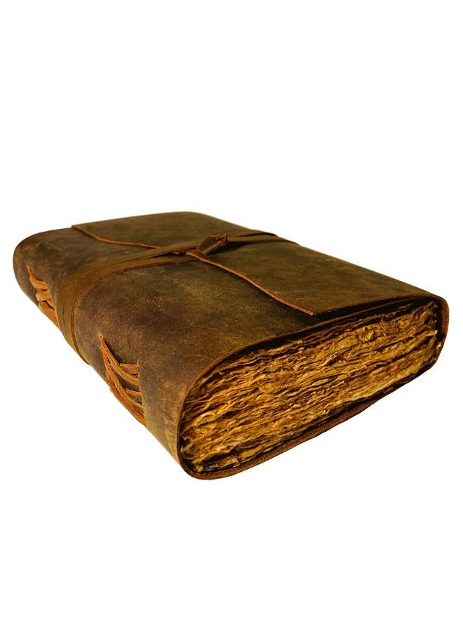 Modest Goods Vintage Leather Journal - 200 pages Deckle Edge Rustic Paper - Unlined Pages Book of Shadows, Grimoire, Junk Notebook, Fantasy Medieval Gifts, Sketchbook, Antique Scrapbook (Dark Brown, 9"x6") - Image 1