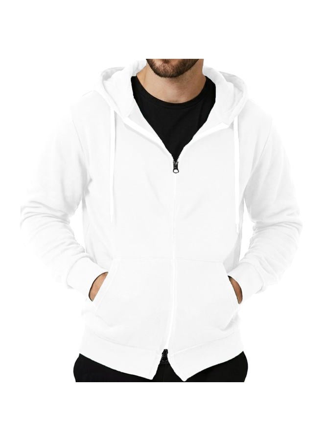 OHOO Mens Slim Fit Double Slide Zipper Zip Up Hooded Sweatshirt Lightweight Long Sleeve Hoodie Jacket with Kanga Pocket, Dcf511-white, S - Image 2