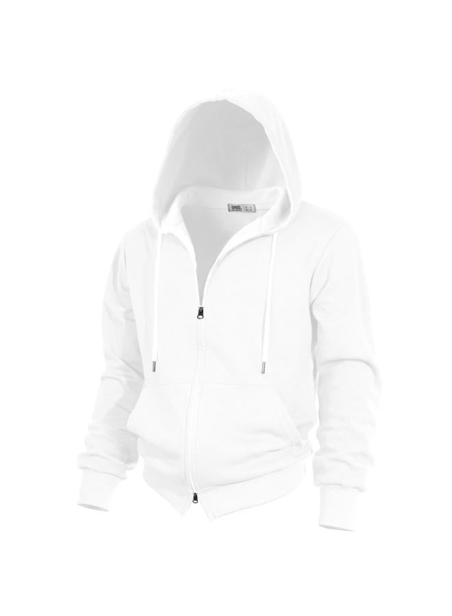 OHOO Mens Slim Fit Double Slide Zipper Zip Up Hooded Sweatshirt Lightweight Long Sleeve Hoodie Jacket with Kanga Pocket, Dcf511-white, S - Image 1