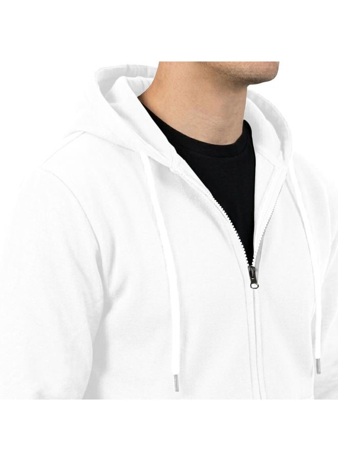 OHOO Mens Slim Fit Double Slide Zipper Zip Up Hooded Sweatshirt Lightweight Long Sleeve Hoodie Jacket with Kanga Pocket, Dcf511-white, S - Image 3