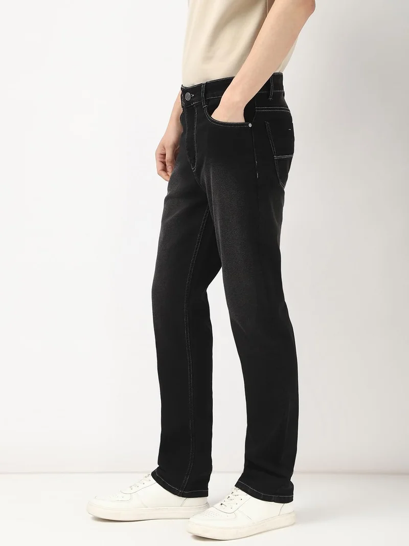 Urbano Fashion  Urbano Fashion Men's Black Straight Fit Washed Jeans Stretchable  | Best Price UAE