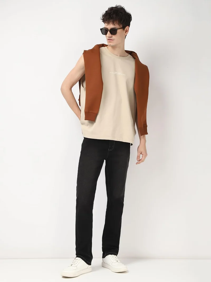 Urbano Fashion  Urbano Fashion Men's Black Straight Fit Washed Jeans Stretchable  | Best Price UAE