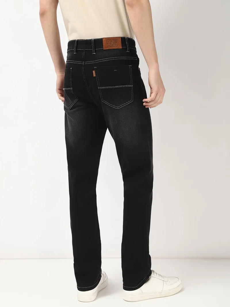 Urbano Fashion  Urbano Fashion Men's Black Straight Fit Washed Jeans Stretchable  | Best Price UAE