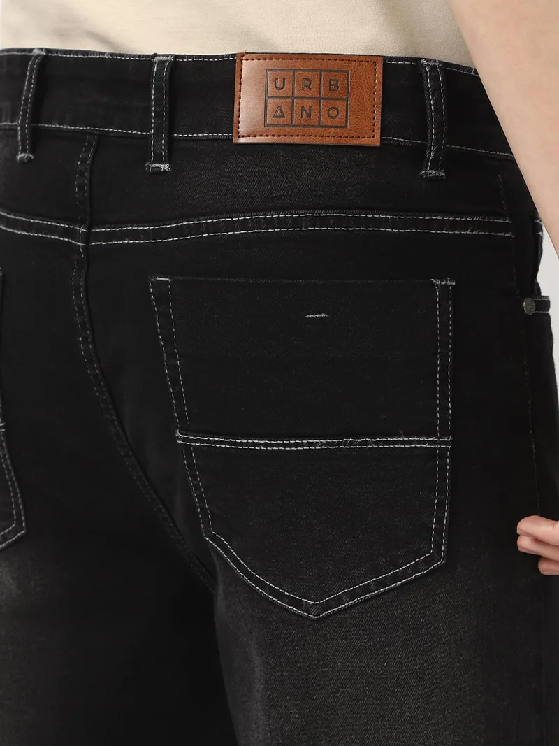 Urbano Fashion  Urbano Fashion Men's Black Straight Fit Washed Jeans Stretchable  | Best Price UAE