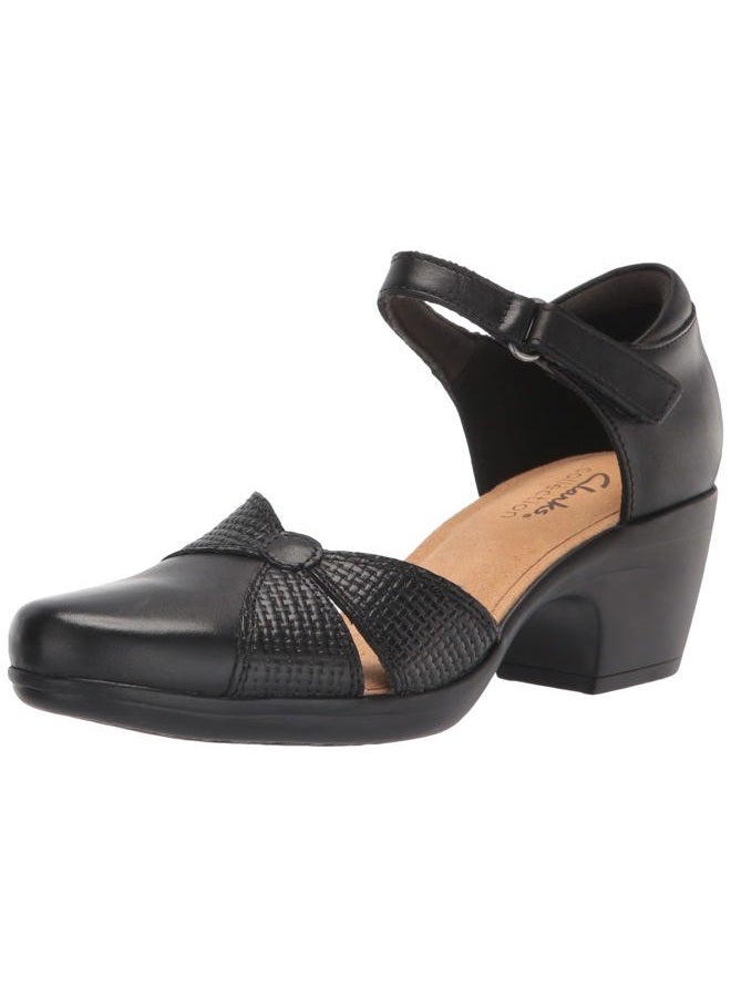 clarks حذاء نسائي إميلي راي بكعب عالٍ، جلد أسود، 38 EU عريض - Image 1