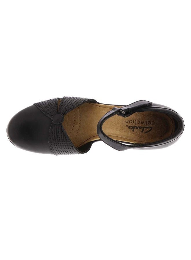 clarks حذاء نسائي إميلي راي بكعب عالٍ، جلد أسود، 38 EU عريض - Image 3