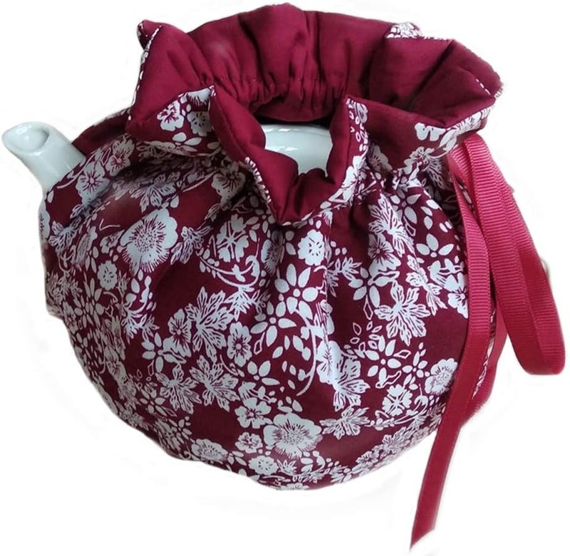 Yangshine Cotton Tea Cozy, Dark Red Floral Tea Pot Warmer Vintage Decorative Dust Proof Teapot Cover with Insulation Pad to Keep Tea Warm, Tea Cosy for Kitchen Home Office Restrant Decro - Image 1