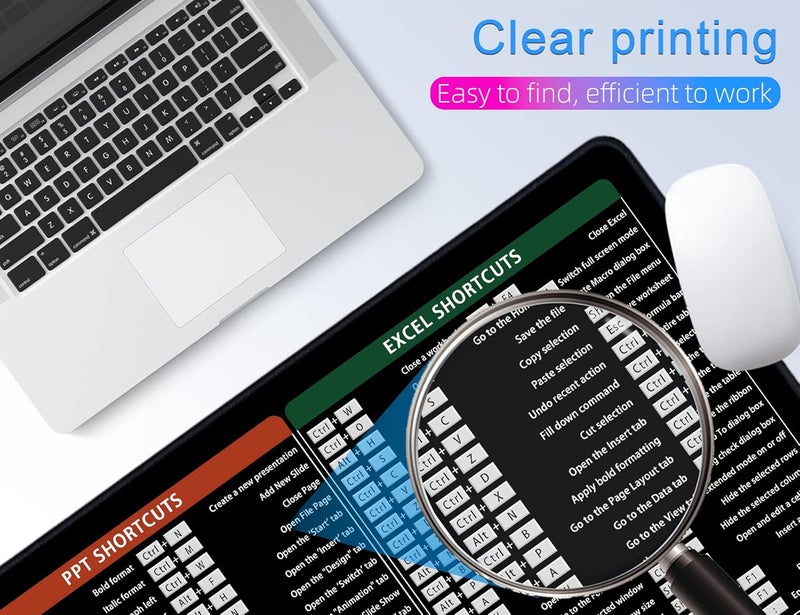 إكسوفيب لوحة ماوس كبيرة XL، لوحة ماوس اختصارات مكتبية، لوحة ماوس كمبيوتر ممتدة/سجادة مكتب بحواف مخيطة لـ Word/Excel/Ppt (800 × 300 مم) 0060 - Image 4