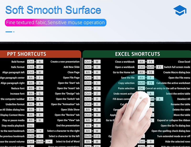 إكسوفيب لوحة ماوس كبيرة XL، لوحة ماوس اختصارات مكتبية، لوحة ماوس كمبيوتر ممتدة/سجادة مكتب بحواف مخيطة لـ Word/Excel/Ppt (800 × 300 مم) 0060 - Image 5