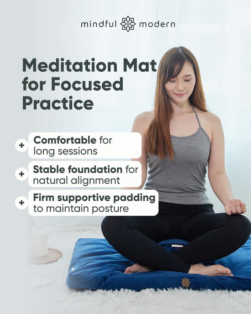 Mindful Modern Velvet Zabuton Meditation Mat - Luxurious Meditation Cushion Pillow with 100% Cotton Filling - Enjoy Better Posture and Greater Comfort for Zafu or Bench (Royal Navy) - Image 2