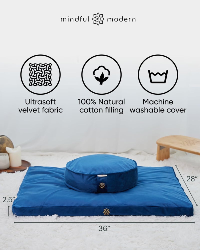 Mindful Modern Velvet Zabuton Meditation Mat - Luxurious Meditation Cushion Pillow with 100% Cotton Filling - Enjoy Better Posture and Greater Comfort for Zafu or Bench (Royal Navy) - Image 3