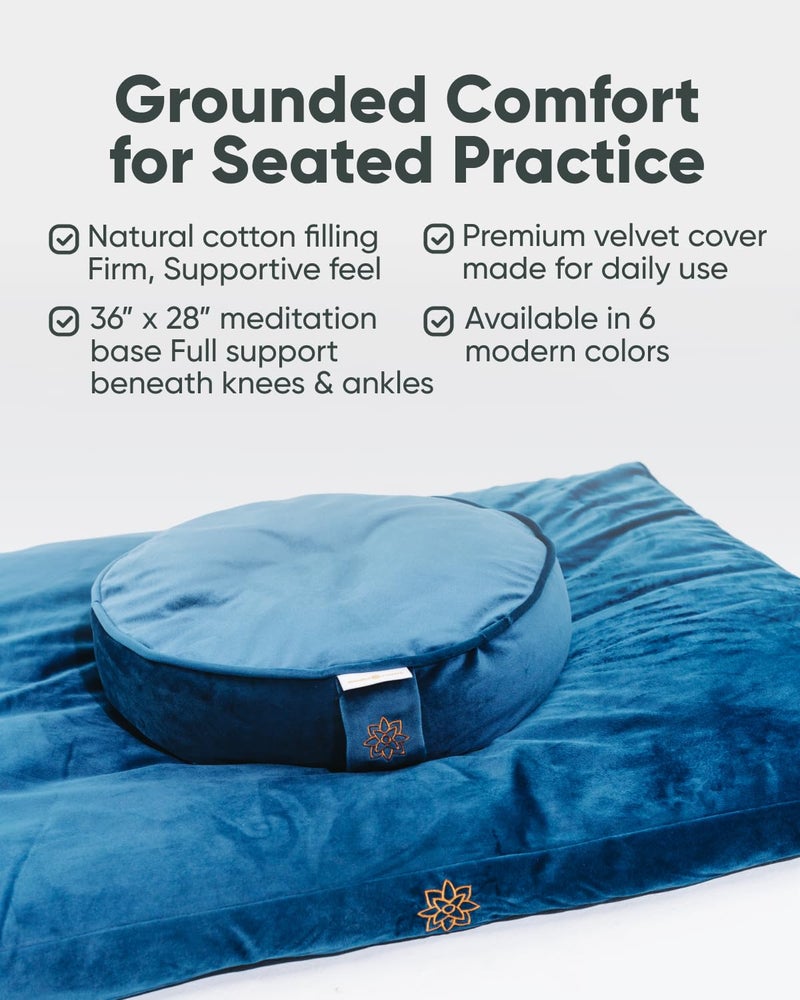 Mindful Modern Velvet Zabuton Meditation Mat - Luxurious Meditation Cushion Pillow with 100% Cotton Filling - Enjoy Better Posture and Greater Comfort for Zafu or Bench (Royal Navy) - Image 4