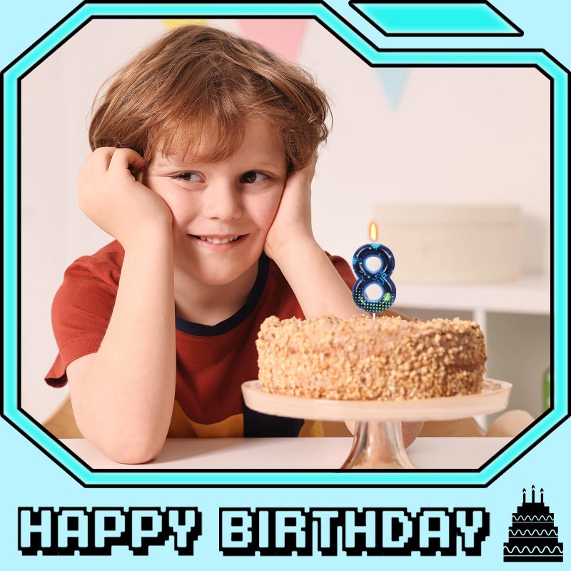 OGnomiFX STG Birthday Candles for Boys - Number 8 Candle for Video Game Birthday Cake Topper, Fort Battle Level Up Sandbox Games Themed Birthday Party Supplies - Image 4