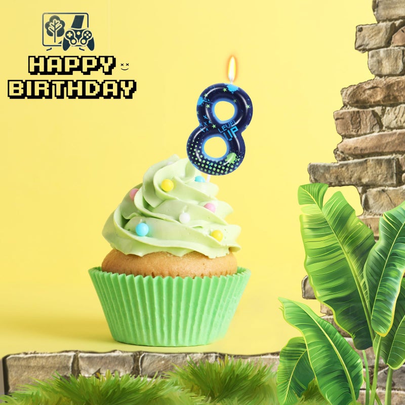 OGnomiFX STG Birthday Candles for Boys - Number 8 Candle for Video Game Birthday Cake Topper, Fort Battle Level Up Sandbox Games Themed Birthday Party Supplies - Image 5