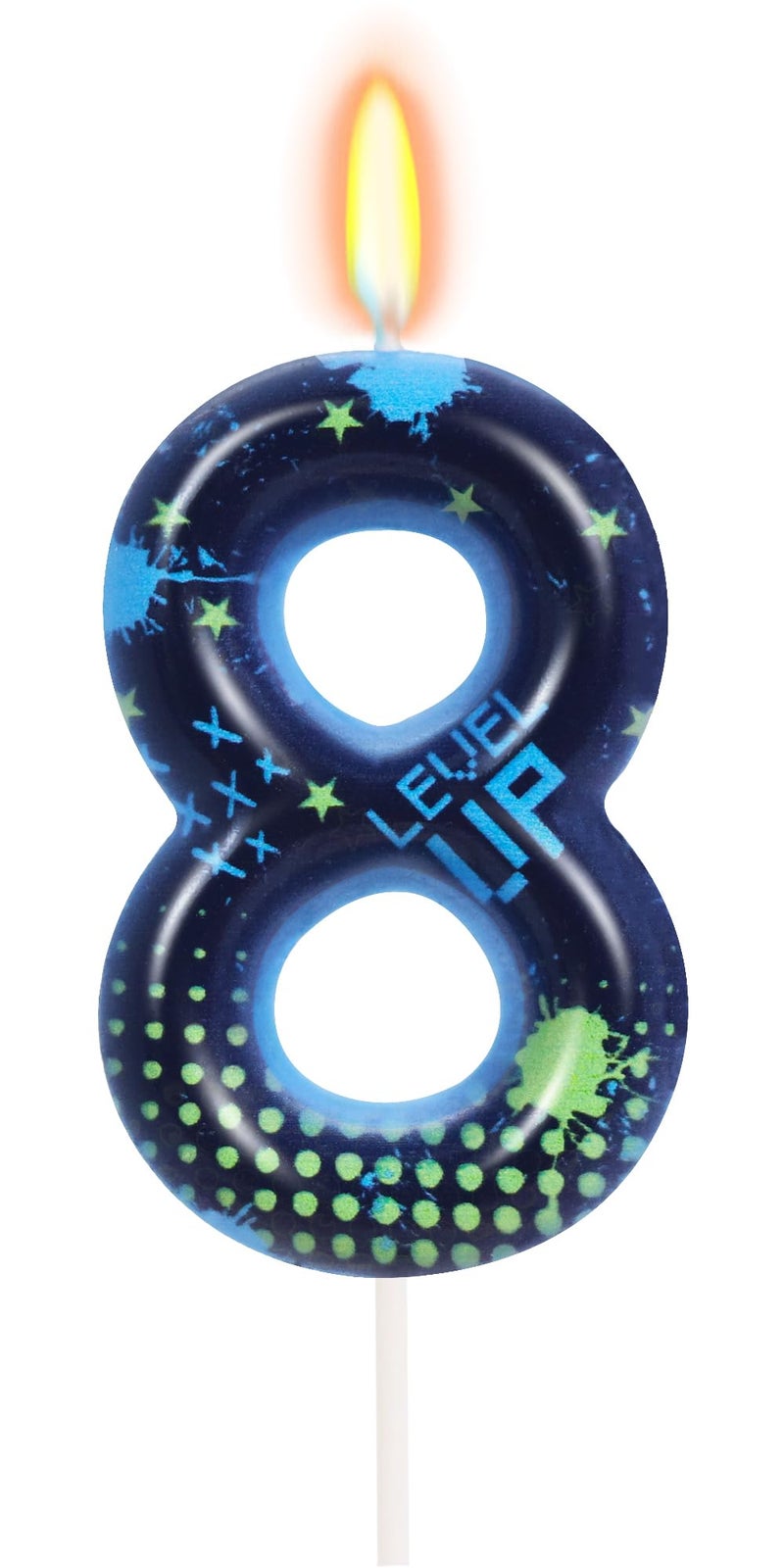 OGnomiFX STG Birthday Candles for Boys - Number 8 Candle for Video Game Birthday Cake Topper, Fort Battle Level Up Sandbox Games Themed Birthday Party Supplies - Image 1