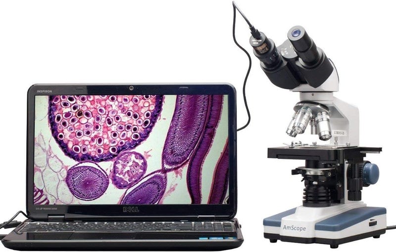 AmScope B120 Series Student & Professional LED Binocular Compound Microscope - 40X-2500X Magnification - Includes 1MP USB Camera & Siedentopf Head - Image 1