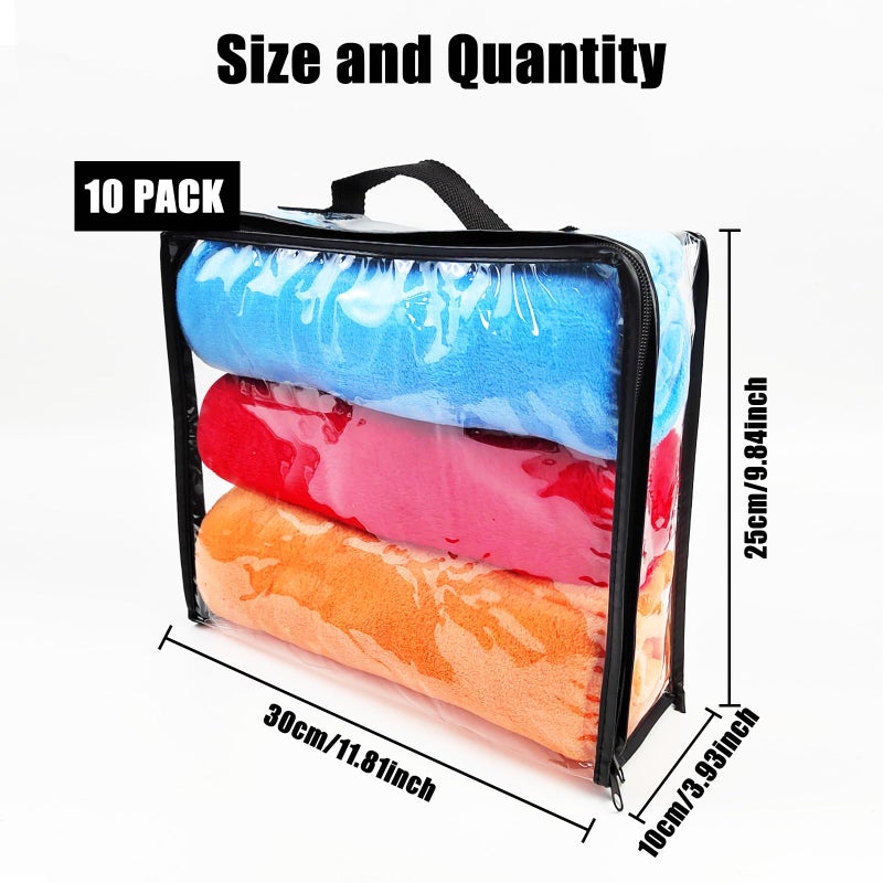 Hlimior 10 Pieces Large Clear Travel Packing Cube ï¼ŒClear Vinyl Zippered Storage Bags See Through Moving Bag Plastic Storage Bags PVC Multipurpose Pouch with Handle for Sweater Shirts Dress Storage - Image 2