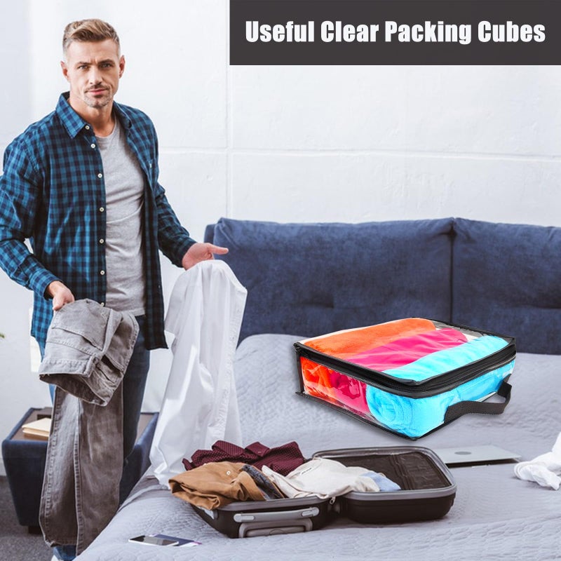 Hlimior 10 Pieces Large Clear Travel Packing Cube ï¼ŒClear Vinyl Zippered Storage Bags See Through Moving Bag Plastic Storage Bags PVC Multipurpose Pouch with Handle for Sweater Shirts Dress Storage - Image 5